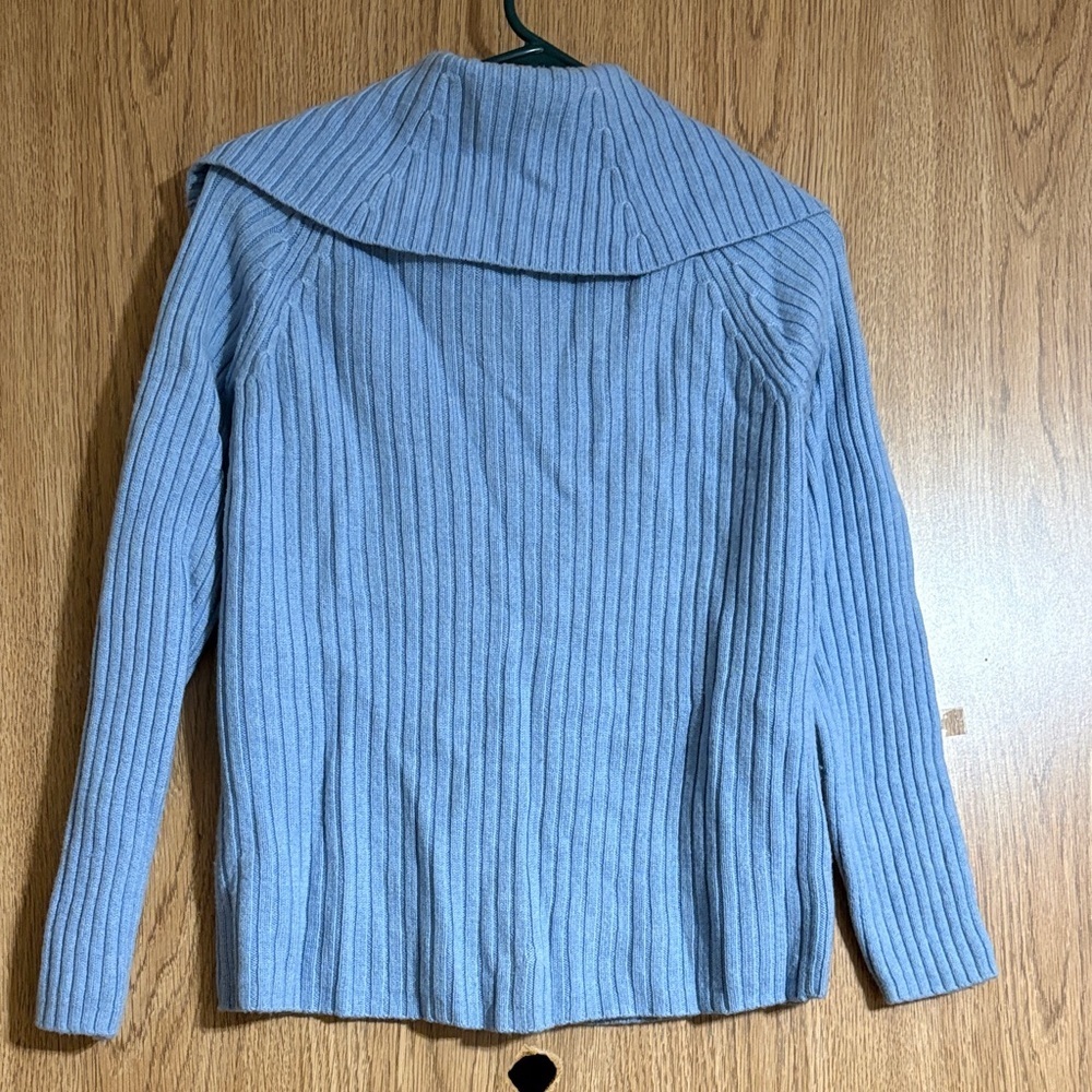 REPEAT Stylish Blue Ribbed Cardigan 100% merino Wool (looks like a size medium) - Picture 7 of 9